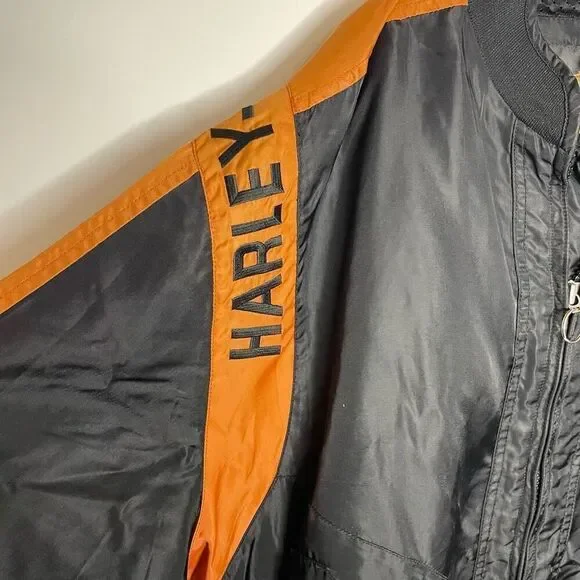 Harley Davidson Men’s Racing Jacket Black Bar Shield Orange Nylon Bomber Zip XL